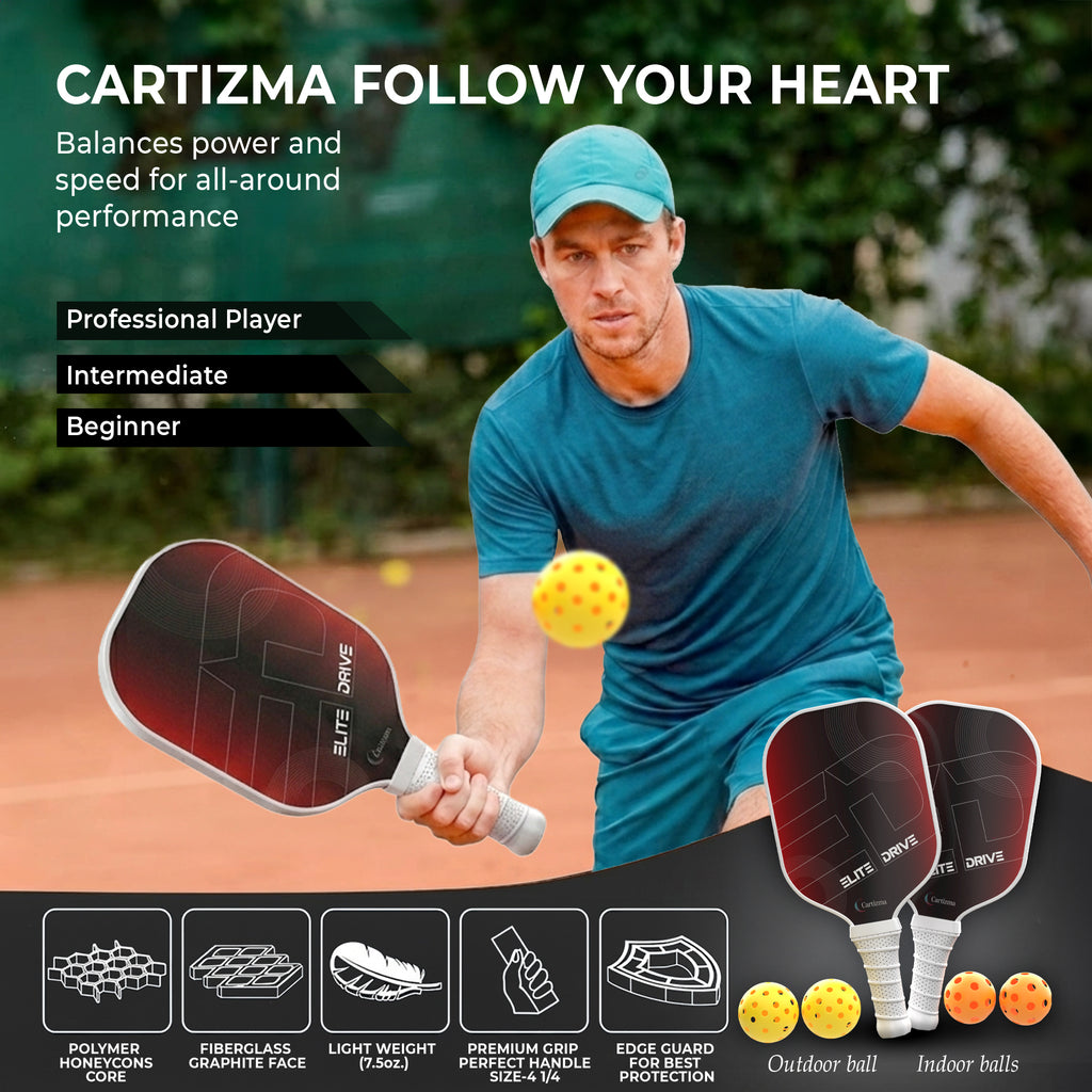 Pickleball Paddles 2 Pack - Carbon Fiber Graphite Core, Ergonomic Wide-Body