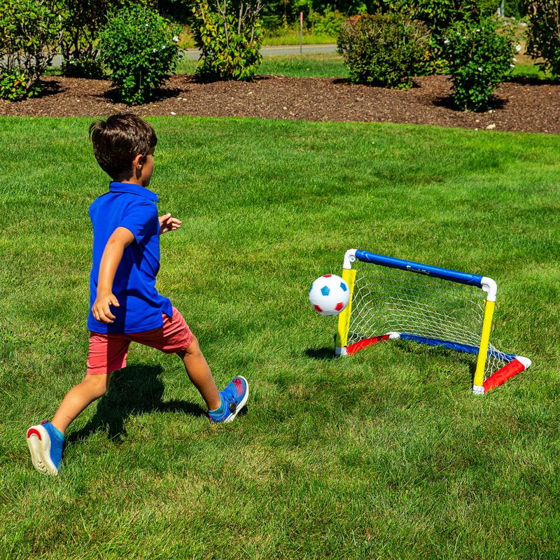 Franklin Sports Kids Soccer Goal with Ball & Pump - 24 x 16, Red