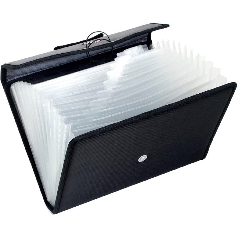 13-Pocket Expanding File Folder with Handle & Shoulder Strap - Pink & Red