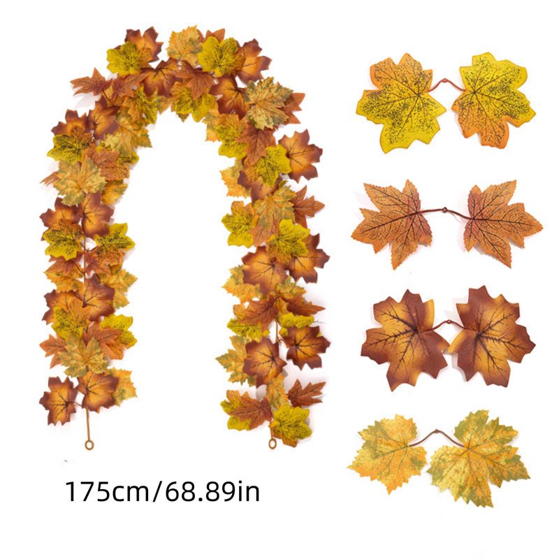 Artificial Fall Maple Leaf Vine Garland - 68 Inch Autumn Decoration for Thanksgiving & Halloween