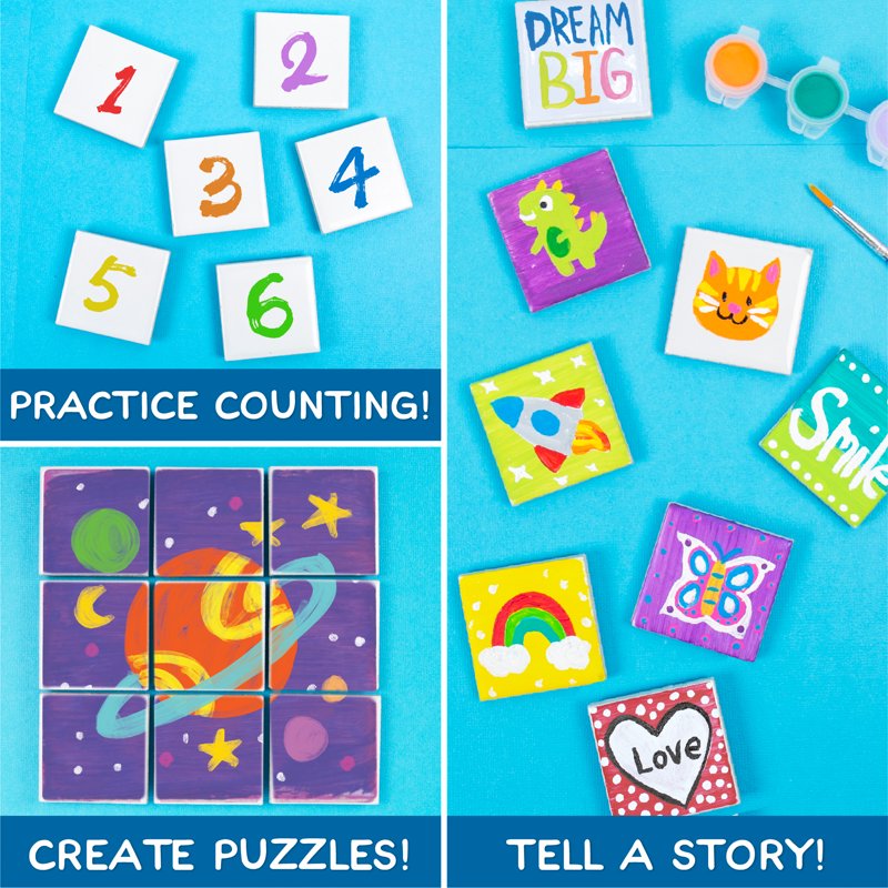 Magnetic Tile Art Craft Kit with 12 Ceramic Tiles & Paint for Kids & Teens