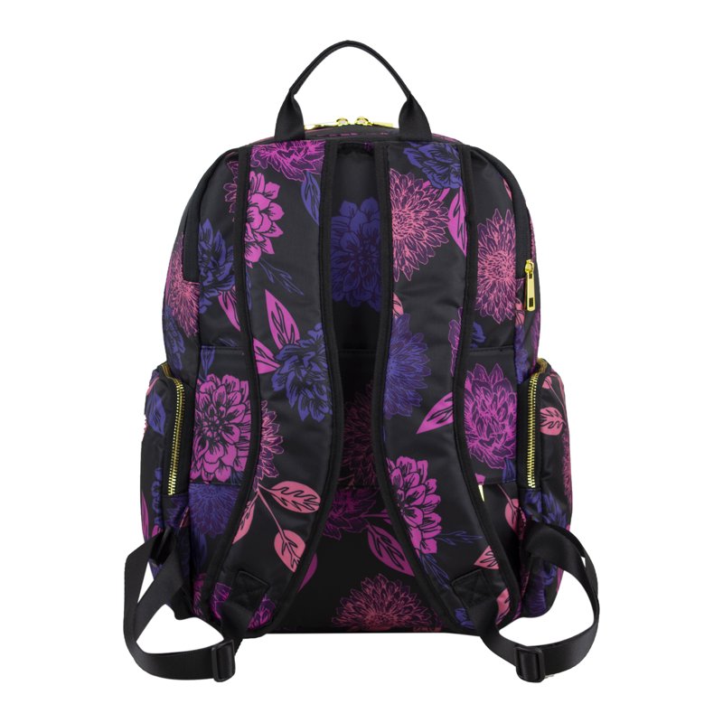 Essential Travel Backpack with Trolley Sleeve and Multiple Pockets - Floral & Black