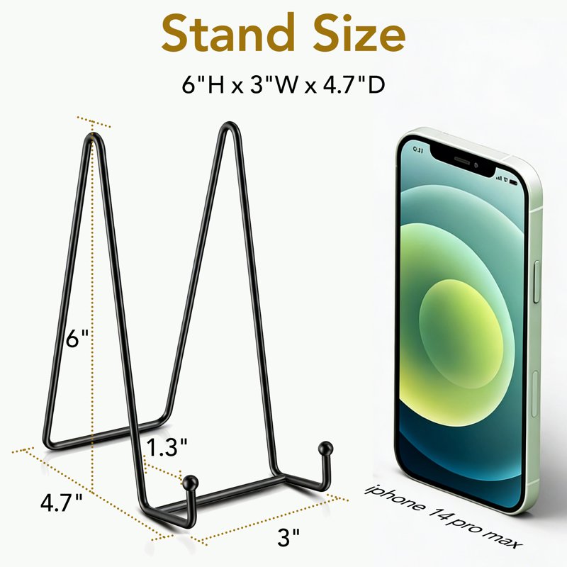 6-Inch Metal Display Stands 4-Pack for Picture Frames, Plates & Art