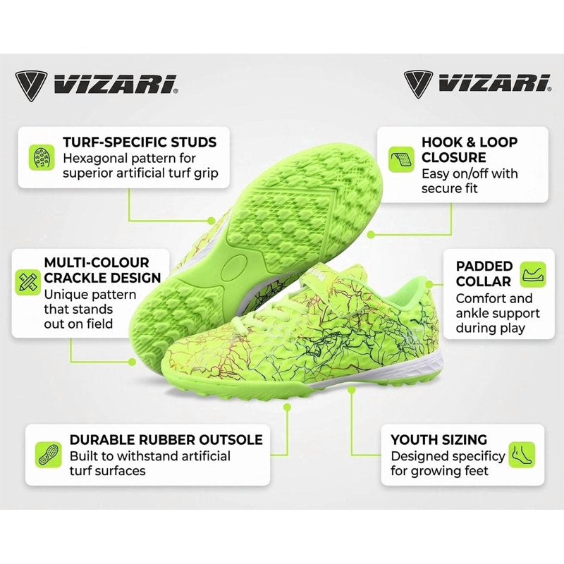 Vizari Zodiac Turf Soccer Shoes for Youth - Hook & Loop Closure, Green, Size 4