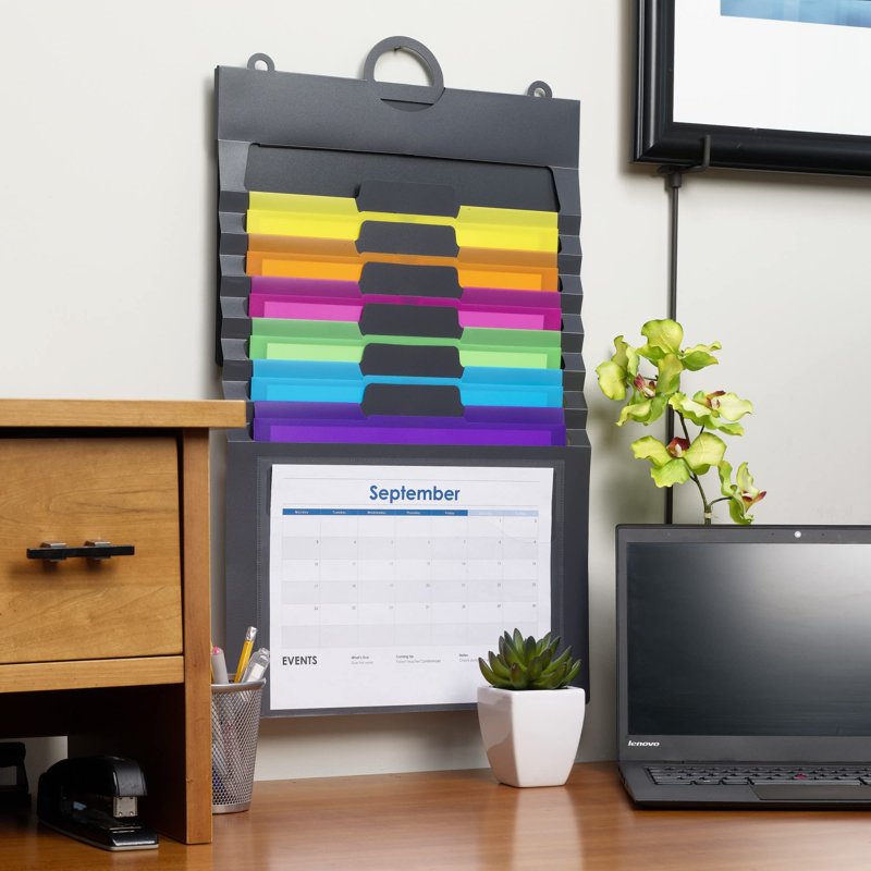 Wall Organizer with 6 Cascading Pockets - Letter Size, Gray