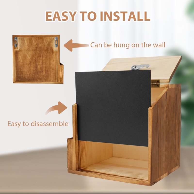Wood Suggestion Box with Lock & Chalkboard - Wall & Countertop Mountable Donation & Comment Box