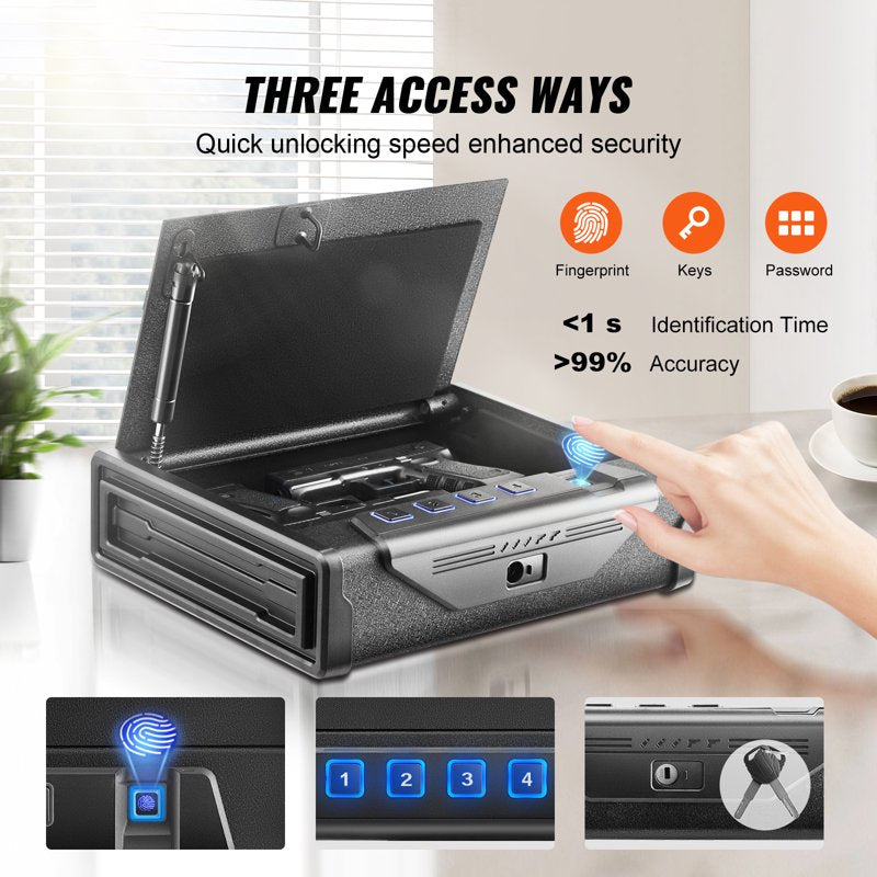 Biometric Gun Safe with Quick Access for Handguns & Valuables - 3 Entry Methods