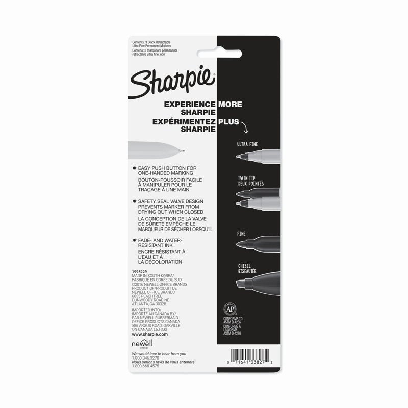 Retractable Permanent Markers - Ultra Fine Point Black, 3 Pack
