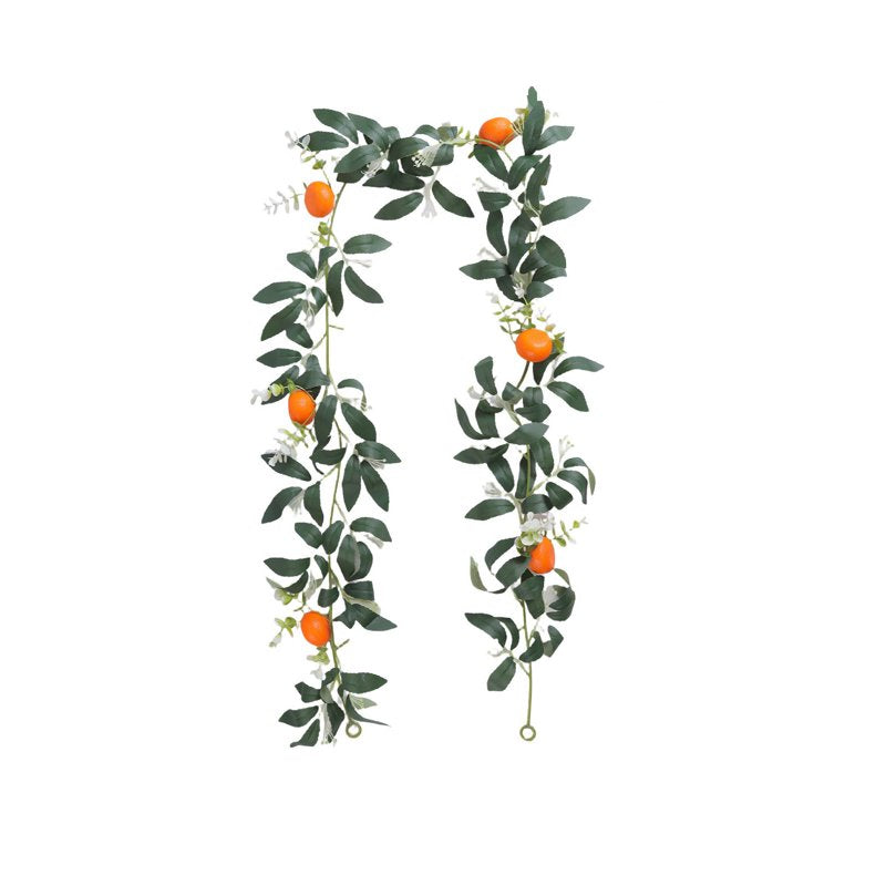 Artificial Orange Fruit Garland 67.7 Inch with White Flowers & Green Leaves - Indoor & Outdoor Decor