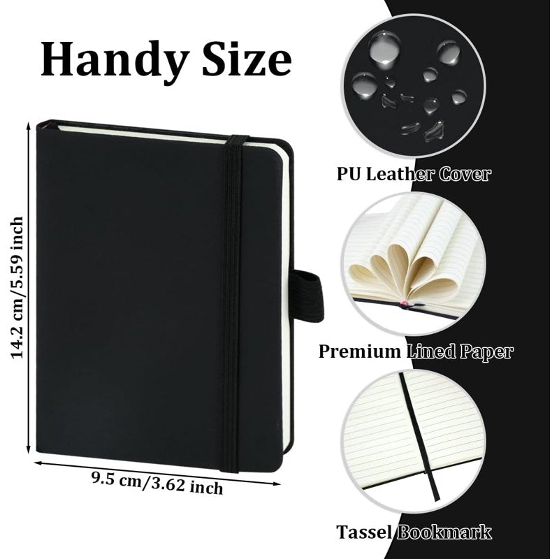 Mini Hardcover Notebook Set with Pen Holder - 4 Pack A6 Pocket Journals, Lined Pages, Waterproof Cover