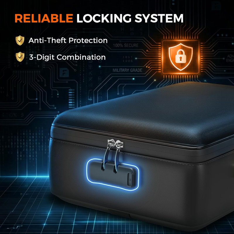 5200°F Fireproof Waterproof Document Safe Box with Lock - Large Capacity Organizer for Certificates Passports and Important Files - Black