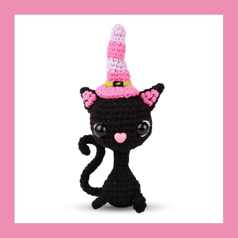 Halloween Black Witch Cat Crochet Kit for Beginners - DIY Knitting Supplies