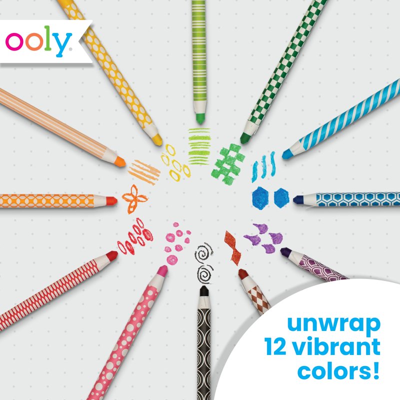 Kids Peelable Crayon Set - 12 Bright Color Wax Crayons for Art & Coloring