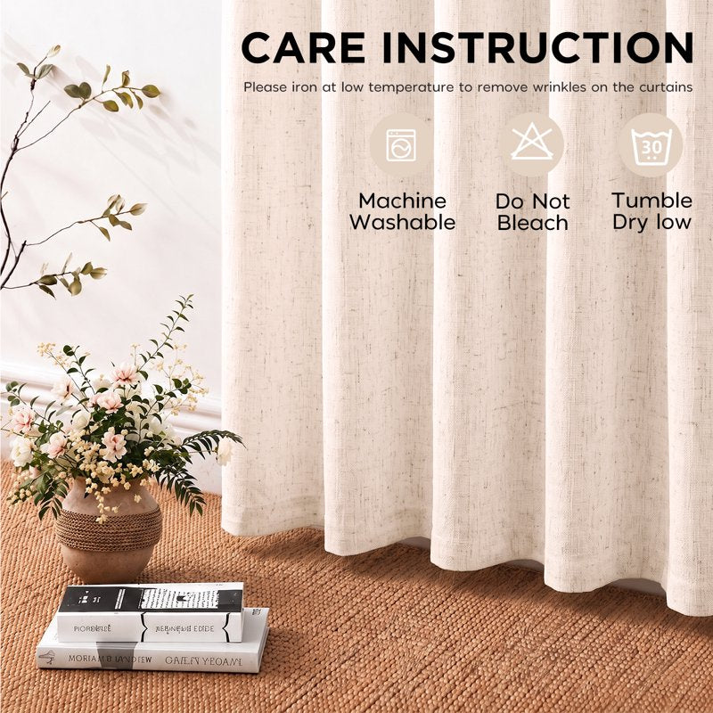 Blackout Linen Blend Grommet Curtains for Bedroom & Living Room - 2 Panels, Thermal Insulated, Room Darkening, Beige