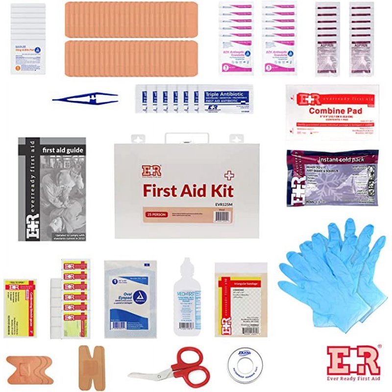 First Aid Kit for 25 People with Metal Case - OSHA Compliant, 107 Supplies