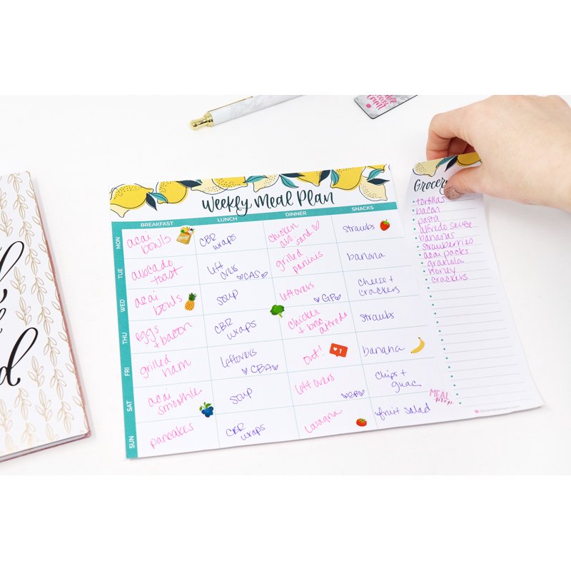 Horizontal Meal Planning Pad with Magnets - Lemons, 8.5 x 11 Inches, Grocery List
