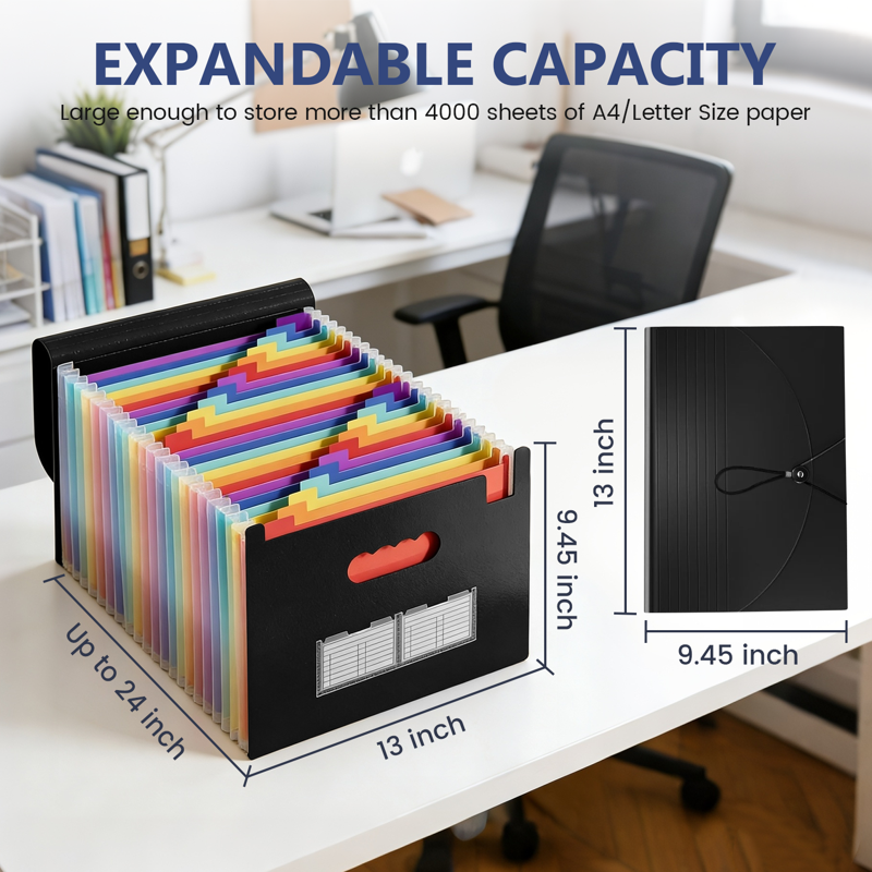 2 Pack Expandable File Folders with 26 Color-Coded Pockets - A4 Letter Size Office Organizer