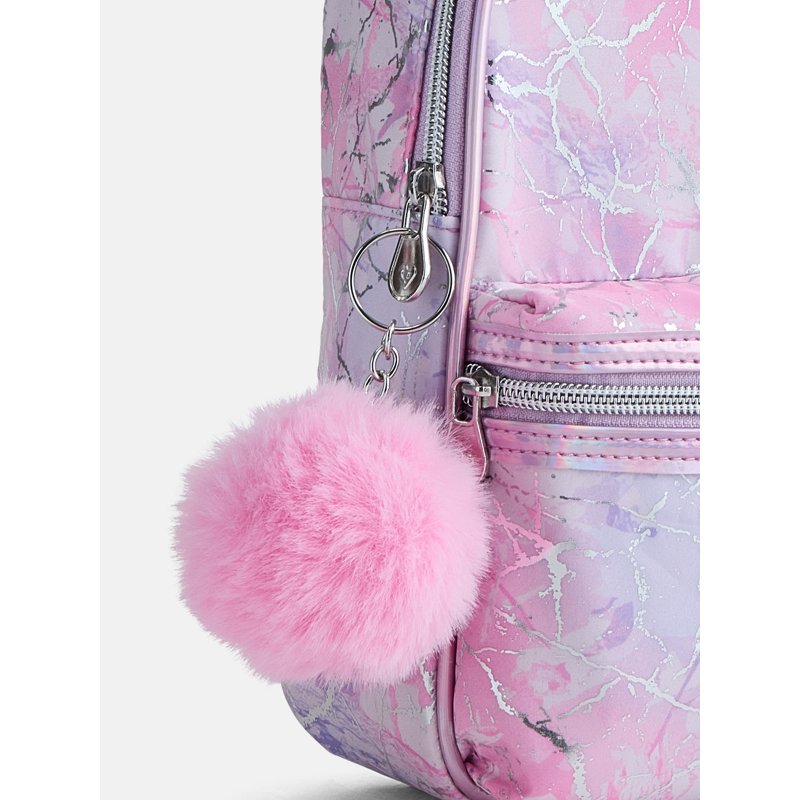 Girls Mini Backpack with Allover Prints & Adjustable Straps - Pink, Purple, Silver, Plaid Variants