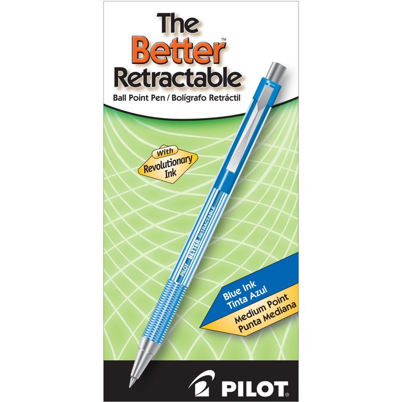 Refillable Retractable Ballpoint Pen with Stainless Steel Tip - Blue Ink, 12 Pack
