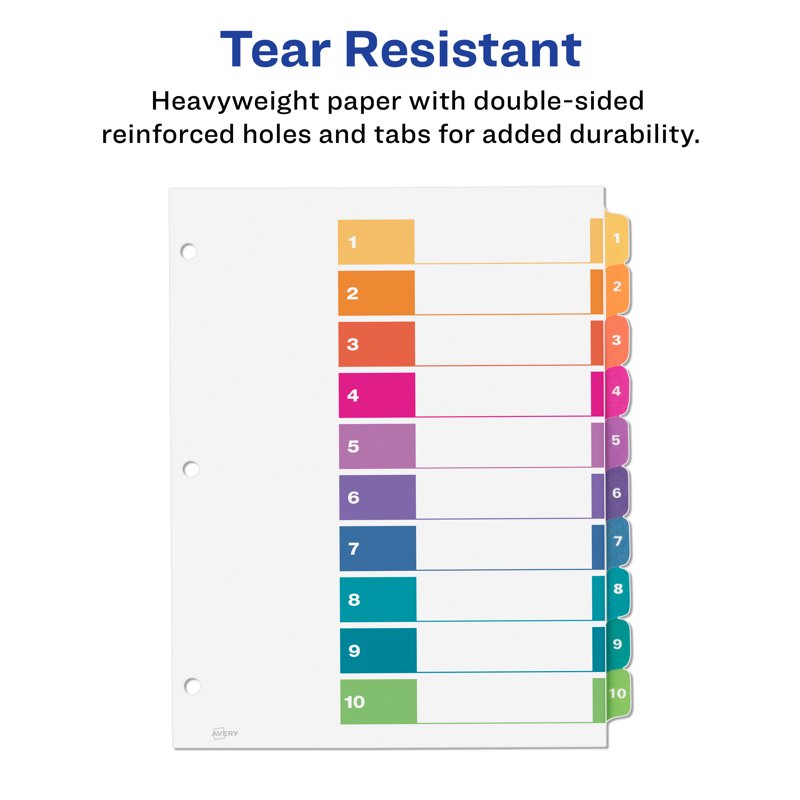 10-Tab Binder Dividers with Customizable TOC - Pack of 24 Sets