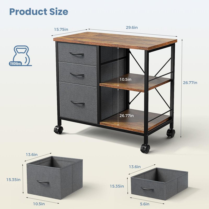 Mobile Fabric File Cabinet with Locking Casters and Storage Shelf for Home Office