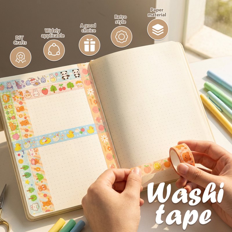 120 Rolls Washi Tape Set - Decorative Floral, Fruit & Animal Patterns for Scrapbooking & Journaling