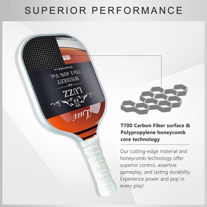 Luzz 16mm Carbon Fiber Pickleball Paddle – Sandblasted 3K T700 USAPA Approved Whiskey Variation