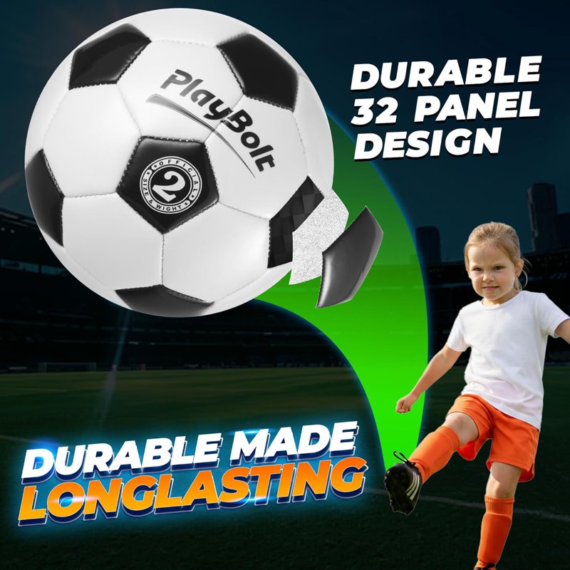 PlayBolt Youth Soccer Ball Size 2 – 4 Pack with Pump for Indoor & Outdoor Play