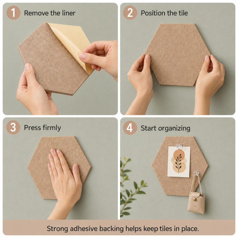 Hexagon Felt Cork Board Tiles Set with Pins - Modern Wall Decor for Office & Home