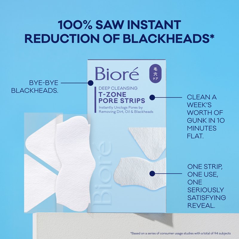 Biore T-Zone Blackhead Remover Pore Strips for Nose, Face & Chin - 15 Count