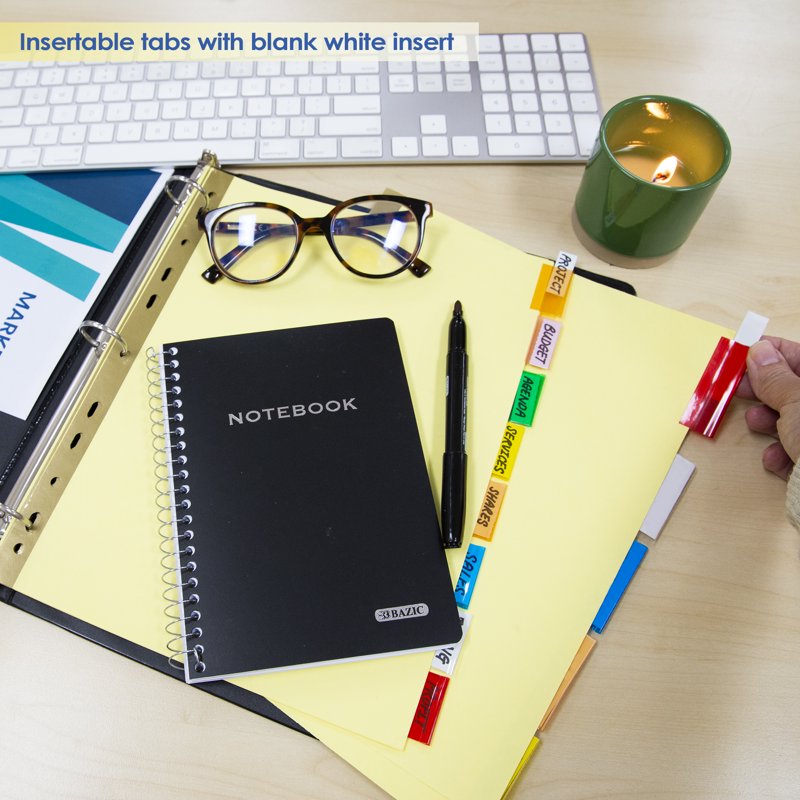 Binder Dividers with Insertable Color Tabs for 3-Ring Binders, Canary Yellow, 8 Count