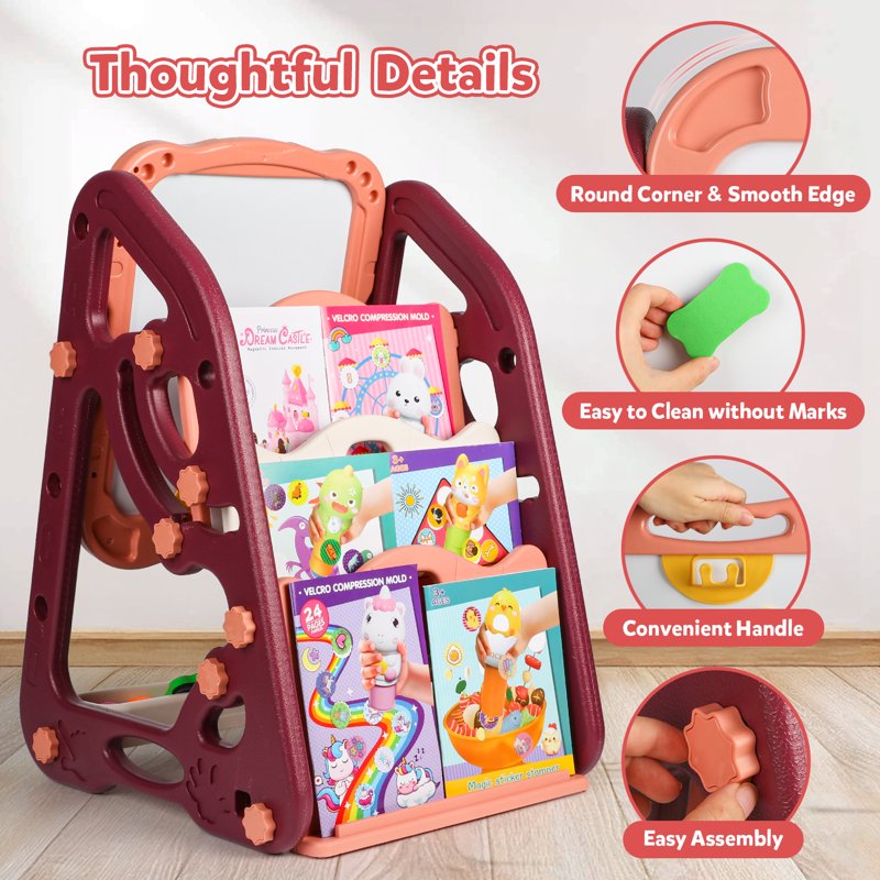 Kids Art Easel 3-in-1 Double-Sided Magnetic Whiteboard & Chalkboard, Adjustable Standing Toddler Art Desk