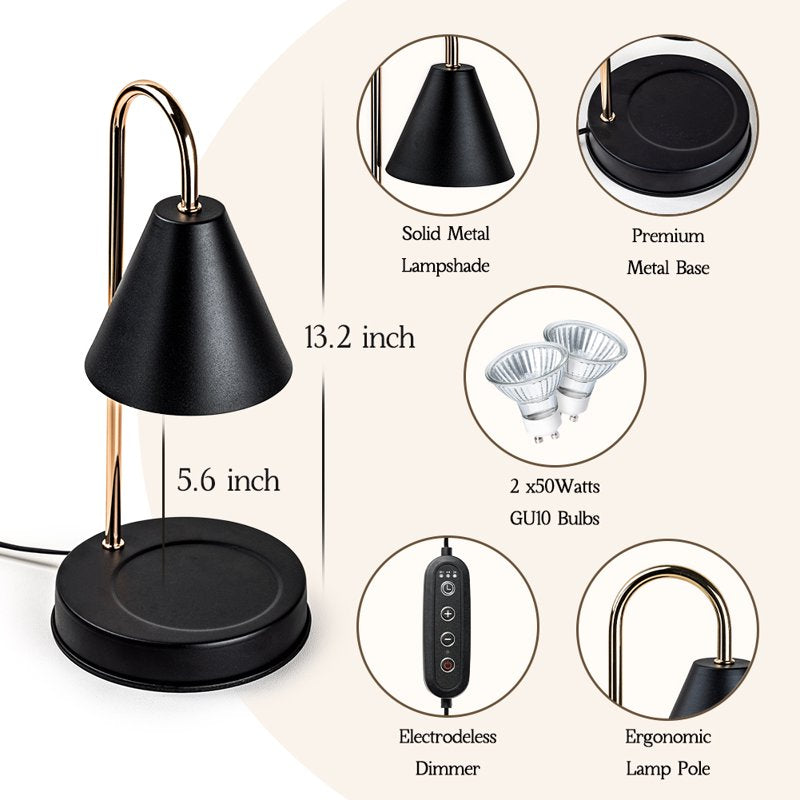 Dimmable Candle Warmer Lamp with Timer for Jar Candles - Modern Black Design