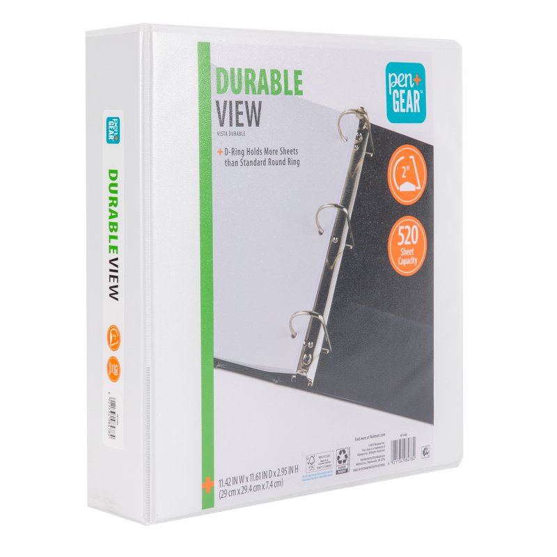 Durable View Binder with 2-Inch Rings for 520 Sheets - White