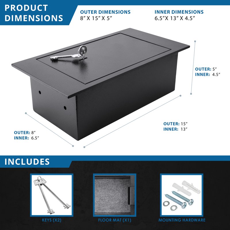 Floor Safe with Key Lock 0.22 Cu Ft Solid Steel Security Safe