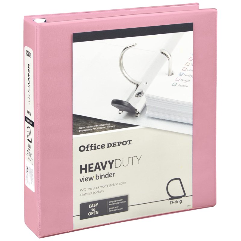 Heavy-Duty 1.5-Inch D-Ring Binder - Pink, Holds 400 Sheets, Office Supplies