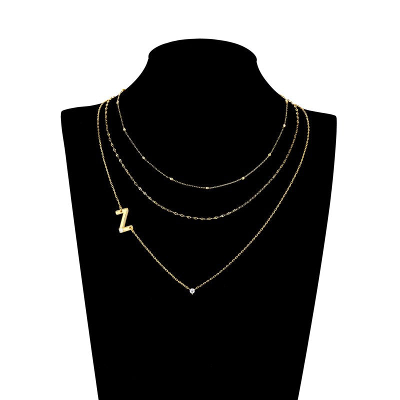 Initial Necklace Set with Cubic Zirconia - 14KT Gold Flash Plated Jewelry
