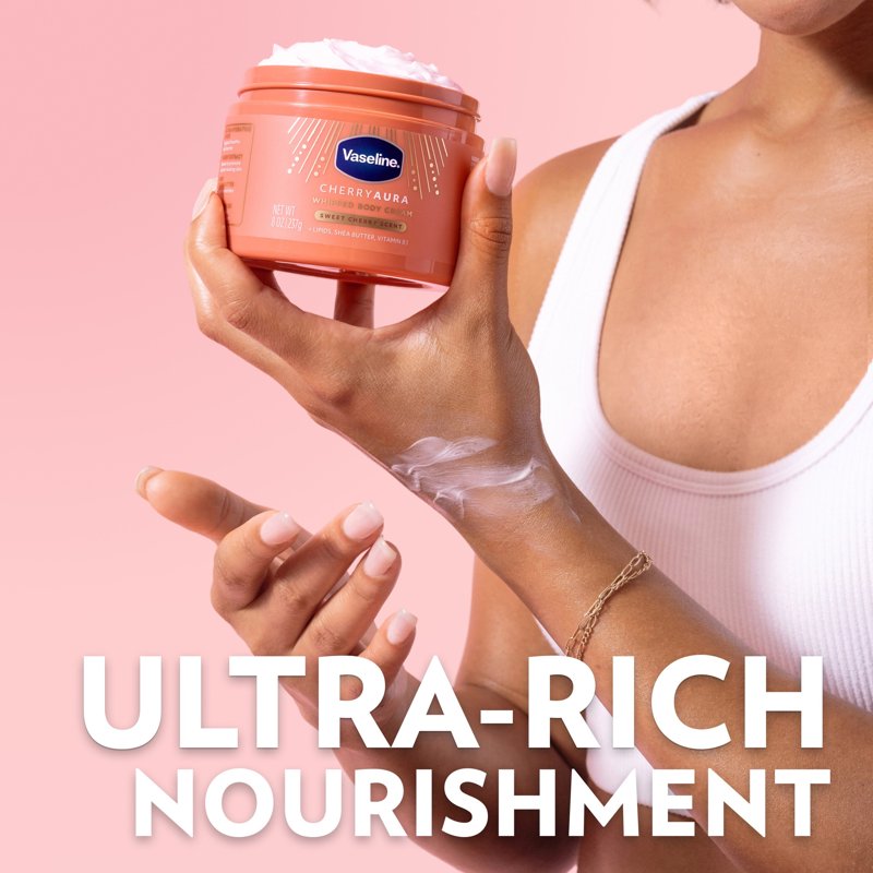 Vaseline Cherry Aura 72HR Moisturizing Body Cream - Dehydrated Skin Nourishment, 8 oz