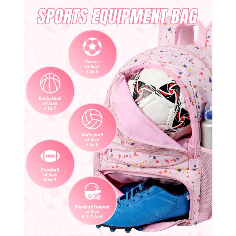 Multi-Sport Soccer Backpack 32L with Ball Holder Shoes Compartment Water-Resistant