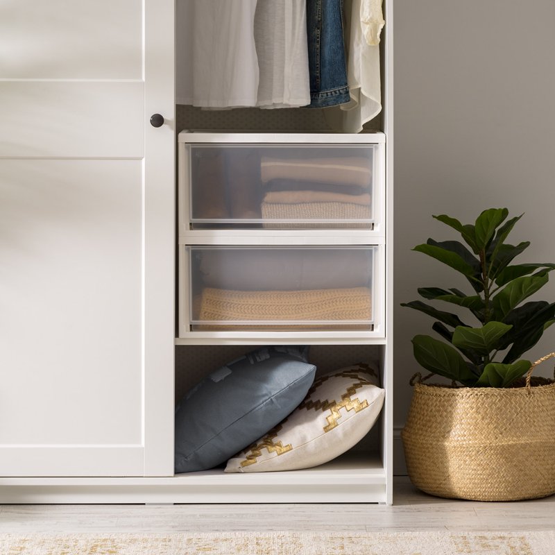 Stackable Plastic Storage Drawers with Clear Doors - Multiple Sizes and Pack Options