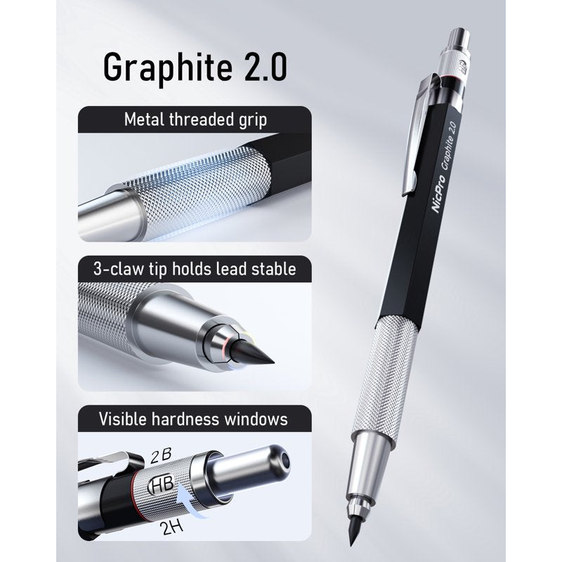 Mechanical Pencil Set for Artists and Professionals with 6 Pencils and Refill Leads