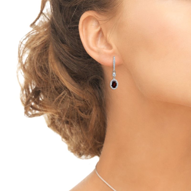 Sterling Silver Oval Halo Dangle Earrings with Gemstones for Women & Teens