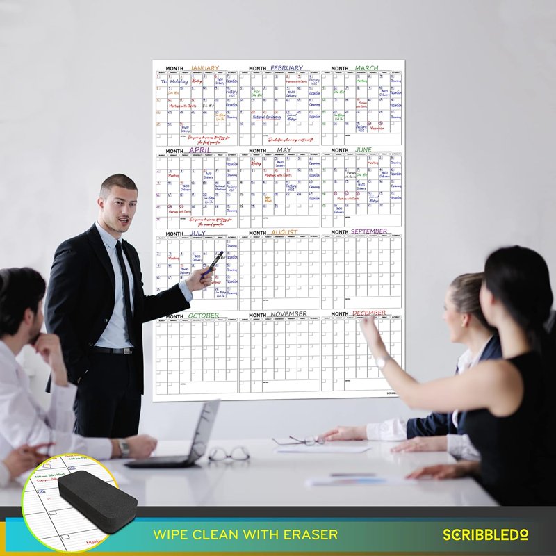 Large Whiteboard Calendar 2025 - Dry Erase Wall Calendar with Markers
