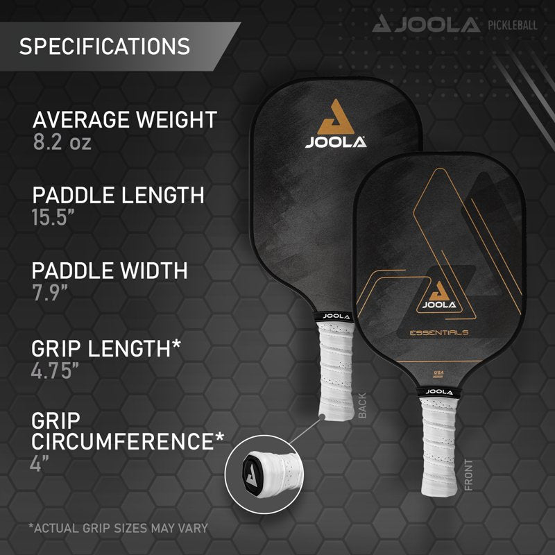 JOOLA Essentials Pickleball Paddle 2 Pack - Fiberglass USAPA Approved, Black