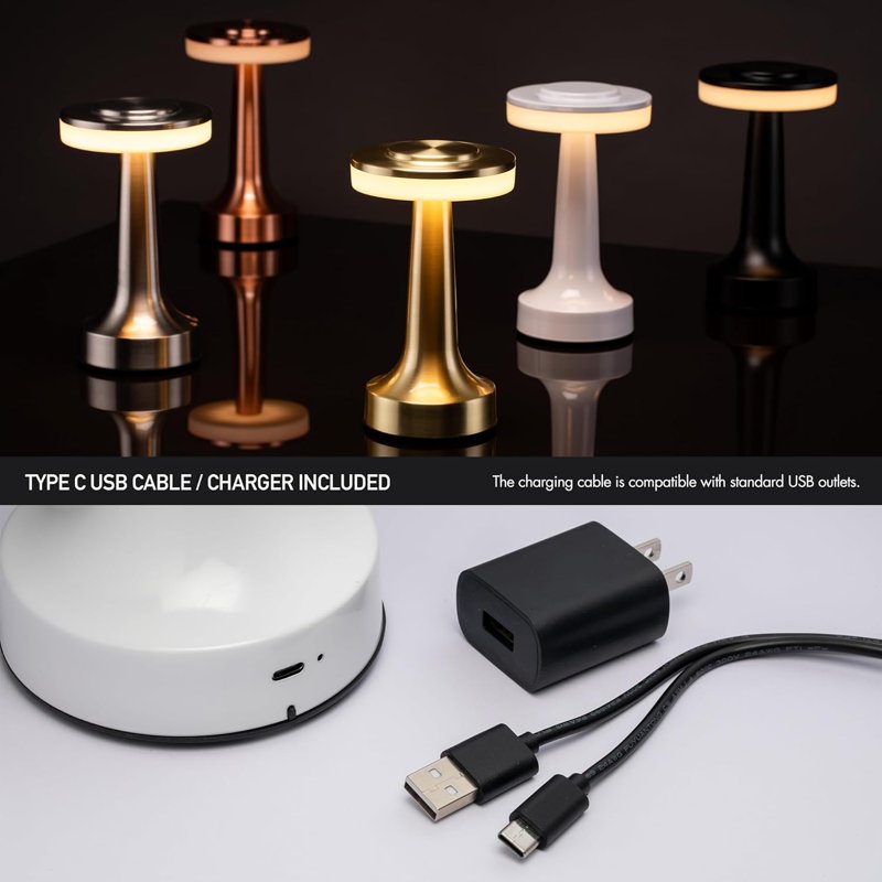 Cordless Rechargeable LED Table Lamp with Touch Dimming - Portable Nightstand Light