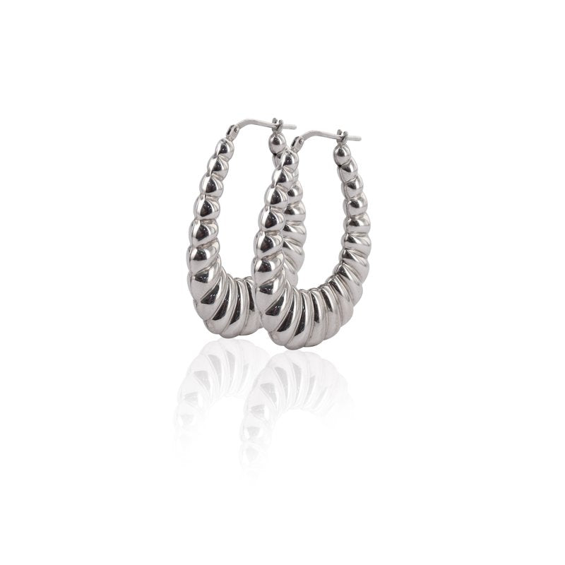 Sterling Silver Hoop Earrings for Women Rhodium Plated Oval Shrimp Style