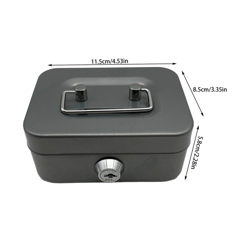 Mini Metal Cash Box with Lock and Handle for Money, Coins, Kids Toys