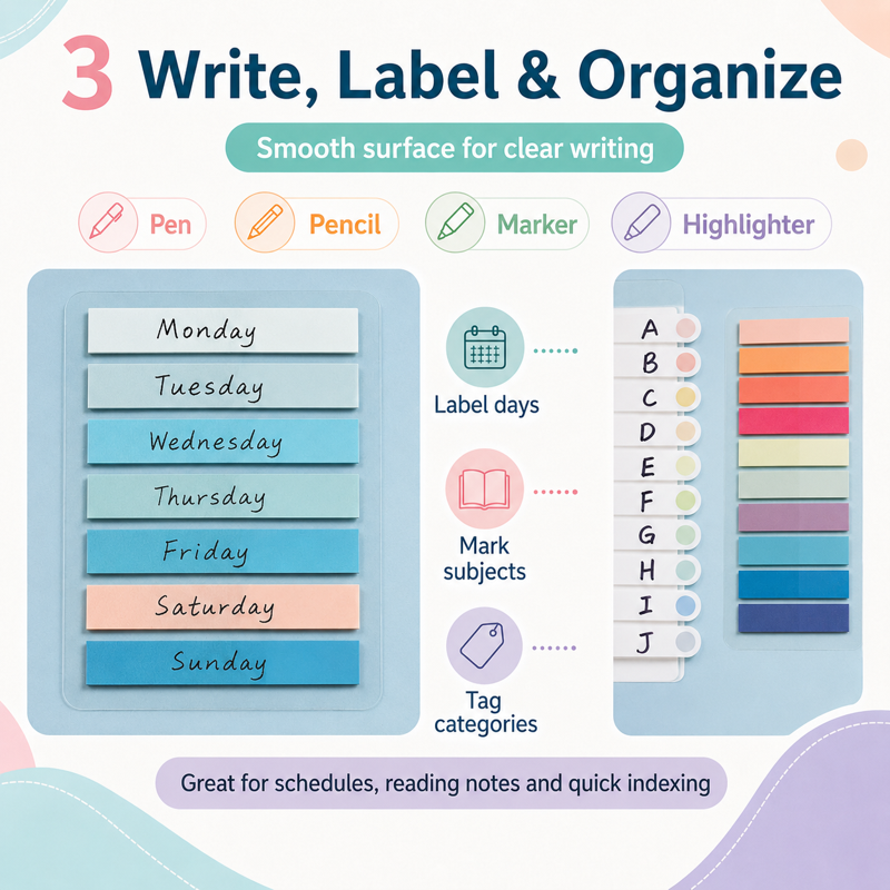 3600 Pack Colorful Repositionable Book Tabs - Writable Sticky Note Flags