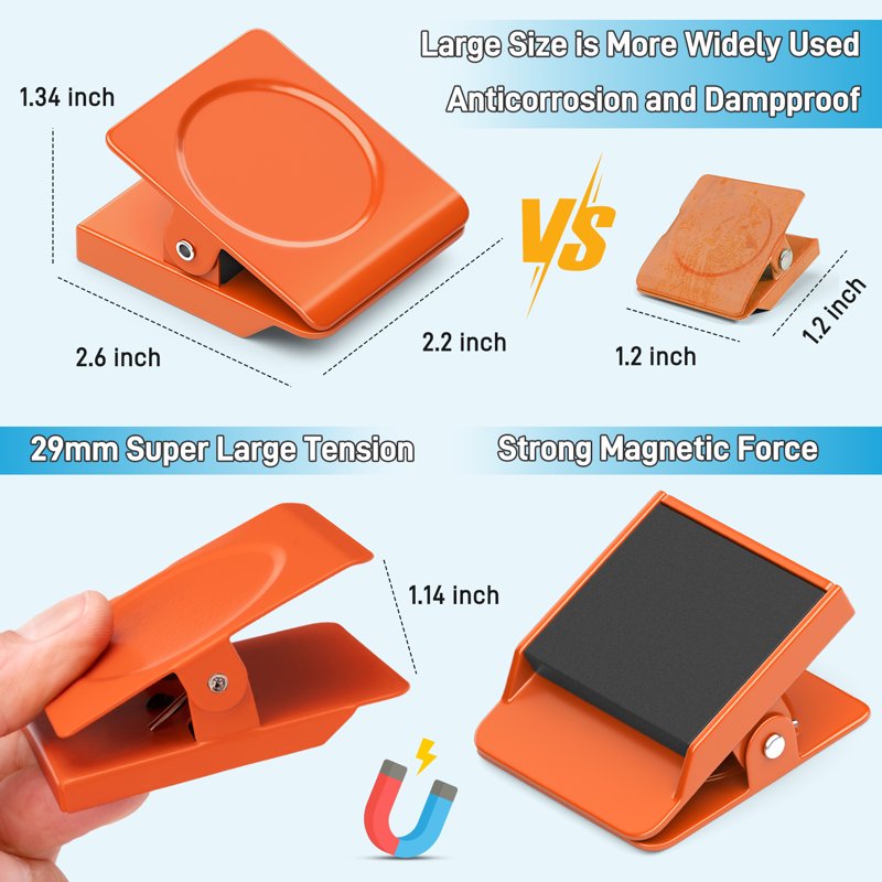 Durmate 4 Pack Heavy Duty Magnetic Clips 2.2 Inch - Orange Variation