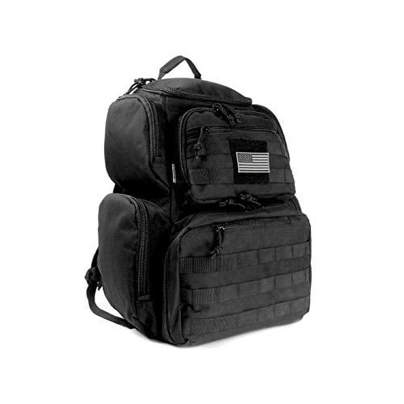 Heavy Duty Range Backpack with Rain Cover - Tactical Shooting Bag, 900D Polyester, US Flag Patch, Black